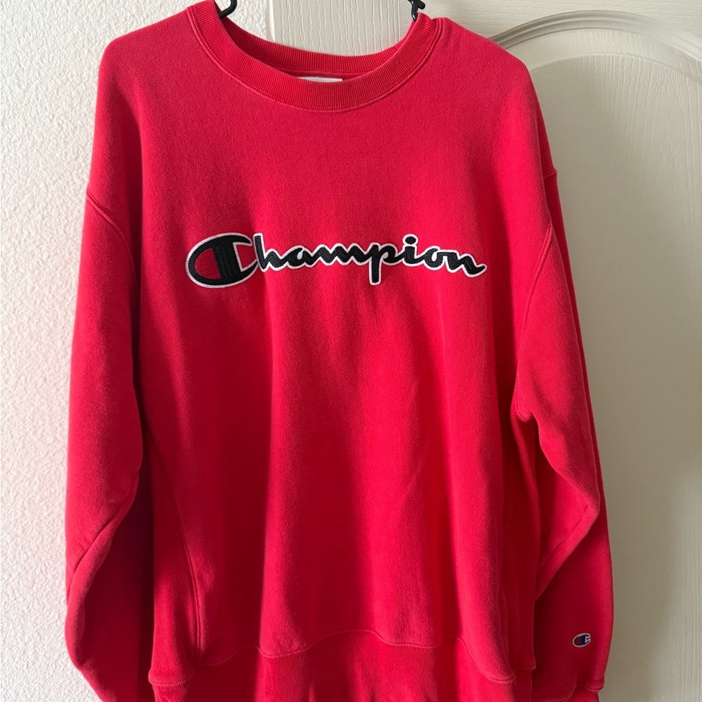 Champion Red Crewneck Sweater Classic Logo